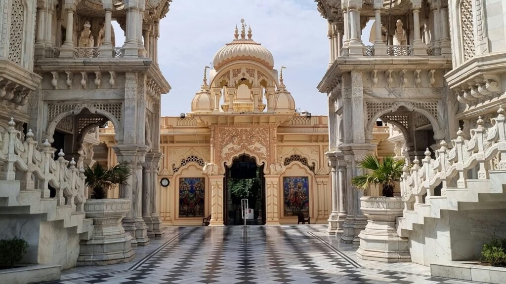 Stunning traditional temple architecture in Vrindavan, UP, India.